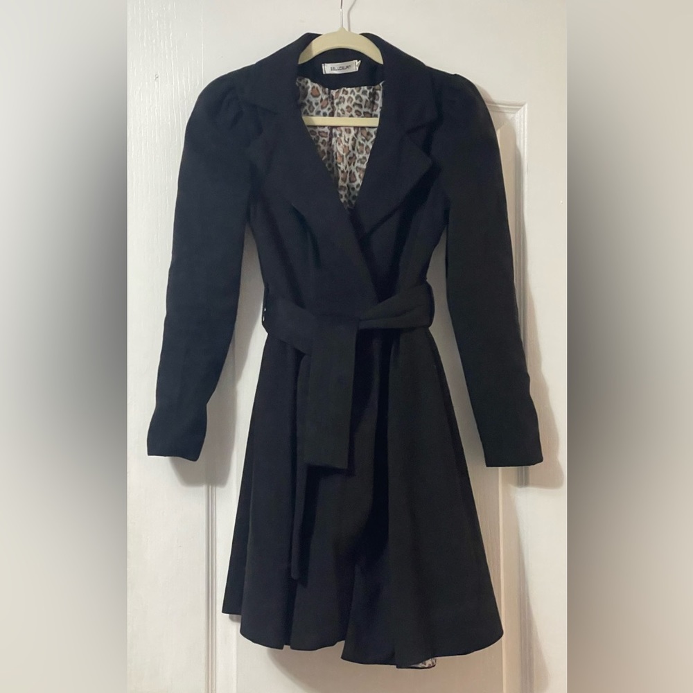 GELUOZUAN Tie Front Black pea coat
